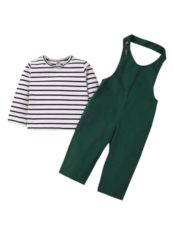 2 Pieces Kid Girl Set Stripe Top Matching Halter Neck Green Pants