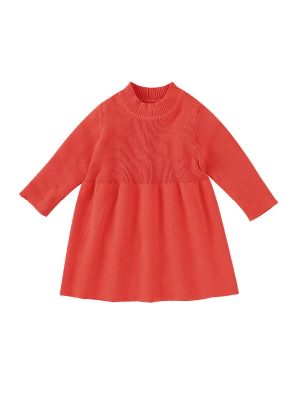 Baby Girl Solid Color Round Neck Sweater Dress