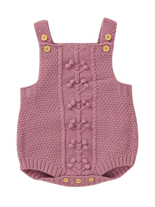 Baby Girl  Pom Pom Solid Color Knit Overall