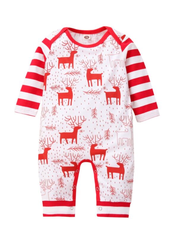 Baby Christmas Stripe Deer Red Jumpsuit