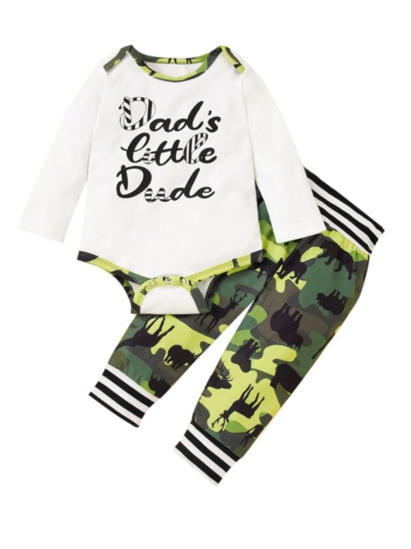 2 Pieces Baby Boy Dad's Little Dude Camouflage Set Bodysuit With Pants