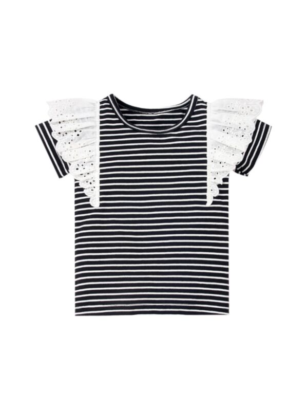 Kid Girl Stripe Eyelet Flutter Sleeve Top
