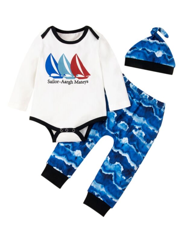 3 Pieces Baby Boy Sailor Aargh Mateys Set Bodyuist & Trousers & Hat