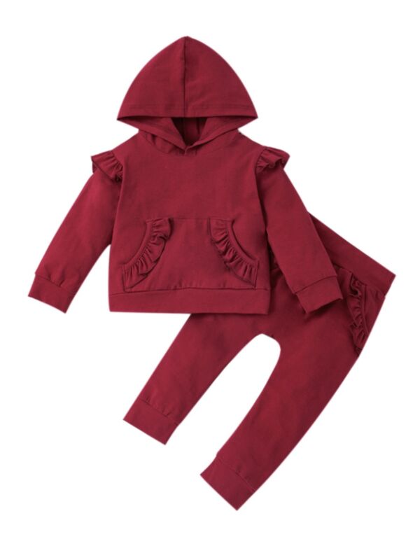 2 Pieces Baby Girl Wine Red Set Hoodie With Pants