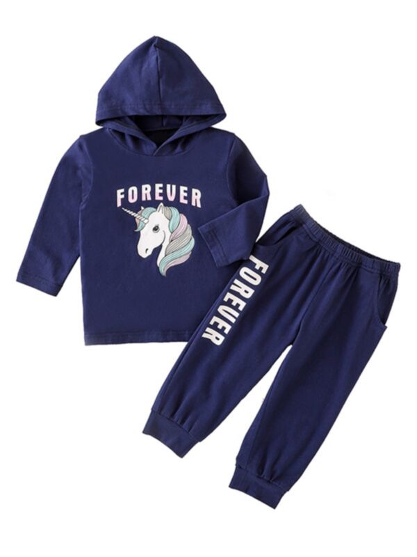 2 PCS Infant Toddler Girl Forever Unicorn Set Hoodie Matching Pants 