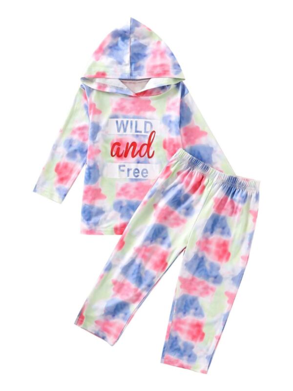 2 Pcs Baby Girl Tie Dye Wild And Free Set Hoodie And Pants
