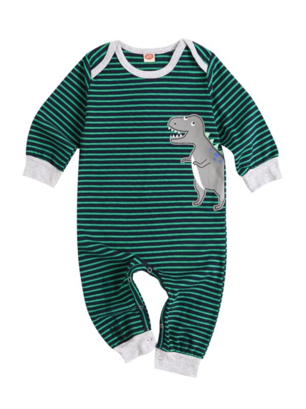 Infant Toddler Boy Dinosaur Stripe Jumpsuit 