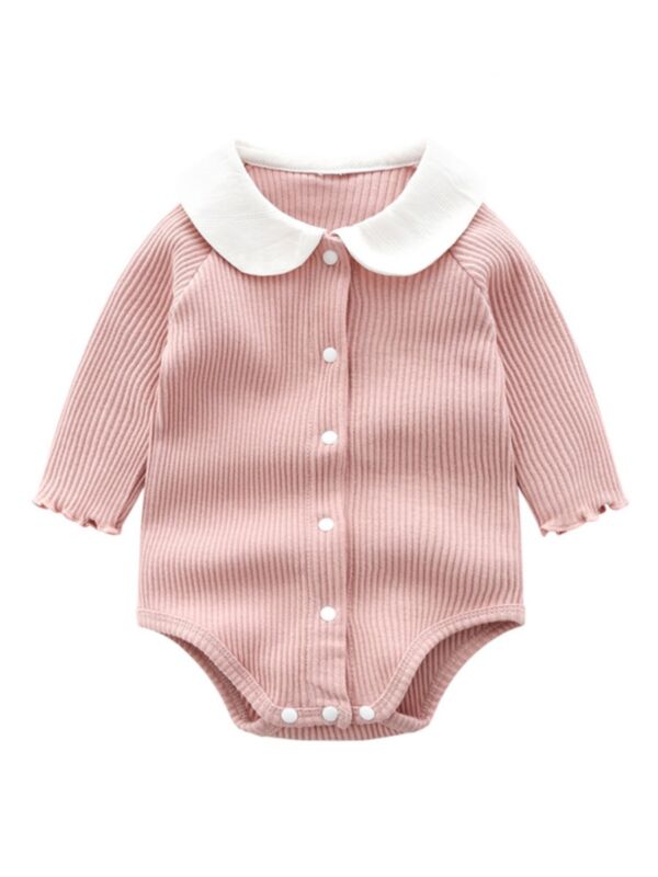 Infant Girl Ribbed Peter Pan Collar Bodysuit