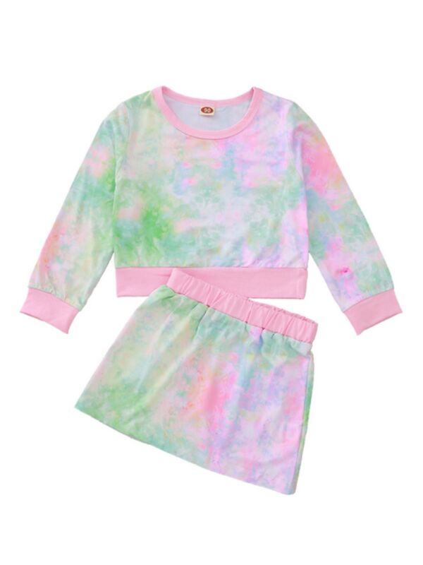 2 Pieces Toddler Girl Casual Tie Dye Set Top Matching Skirt