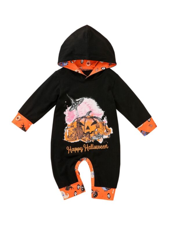 Infant Boy Happy Halloween Pumpkin Hoodie Jumpsuit