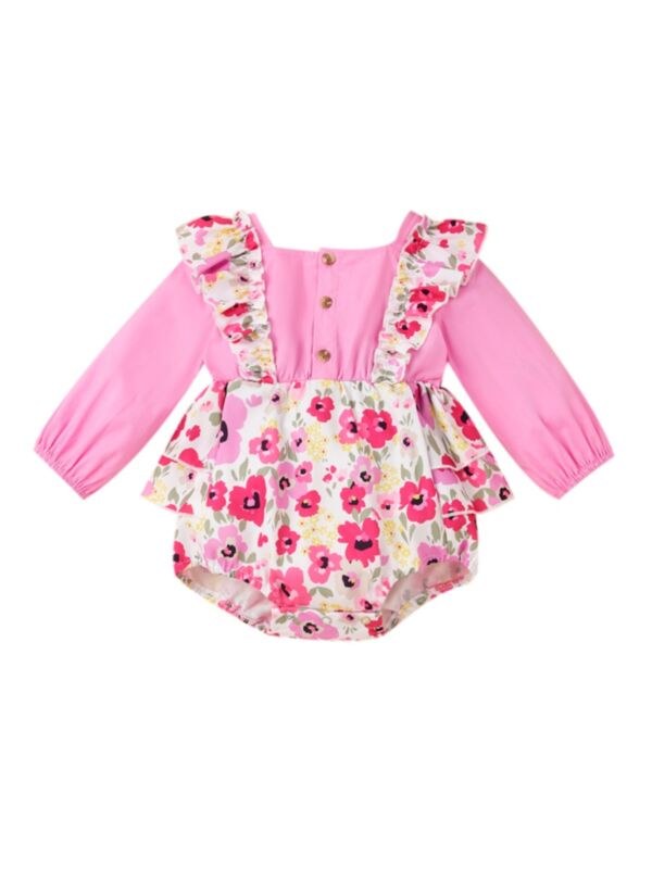 Baby Girl Fake Two Pieces Floral Dress Bodysuit