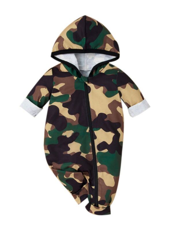 Baby Boy Camouflage Long Sleeve Hooded Jumpsuit