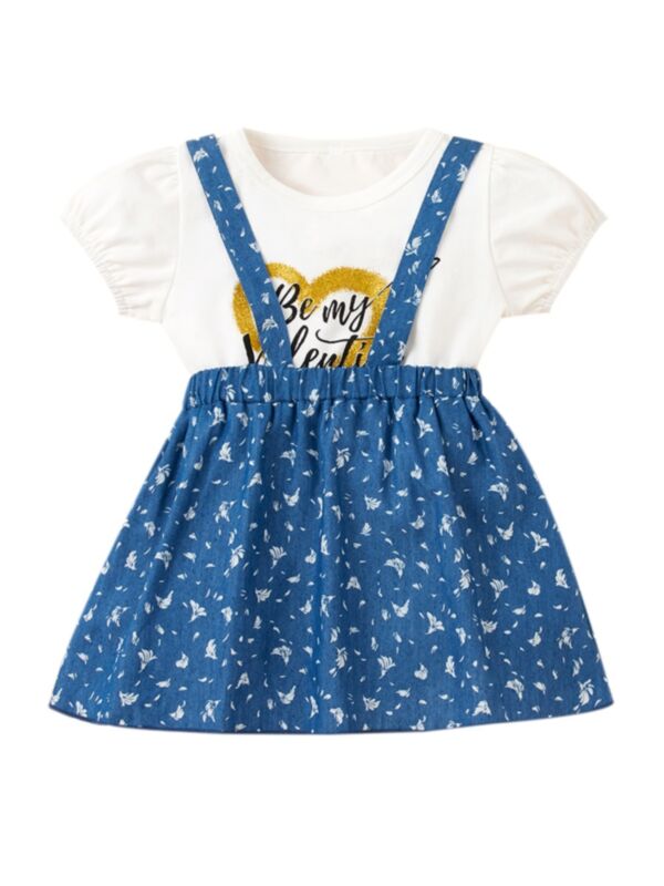 2 Pcs Baby Girl Be My Valentine Set Love Heart Top Matching Suspender Skirt