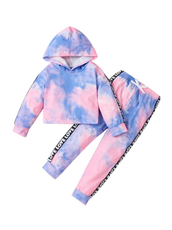 2 Pieces Kid Girl Tie Dye Love Set Hoodie With Pants