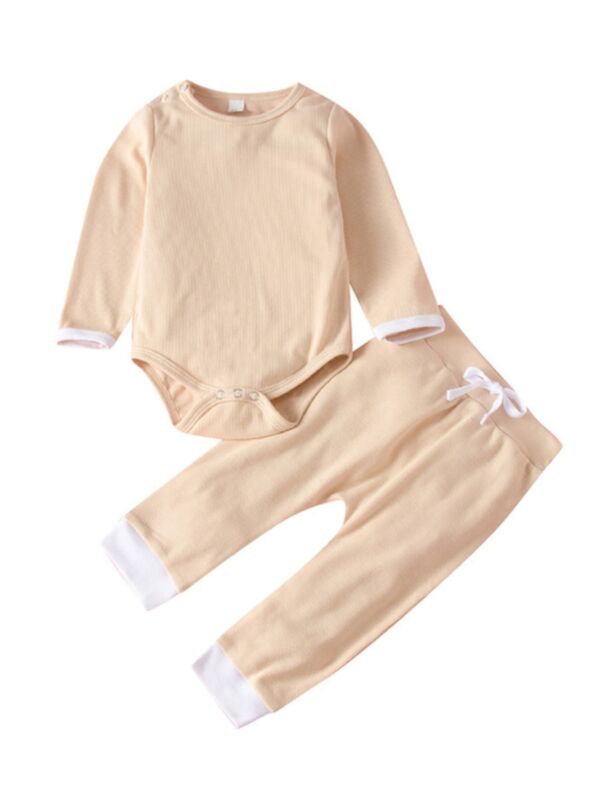 2 Pieces Baby Ribbed Solid Color Set Bodyuist With Pants