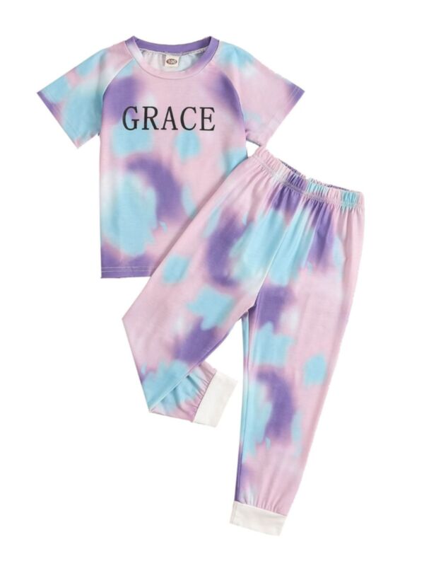 2 Pieces Kid Girl Tie Dye Set Grace Tee Matching Pants