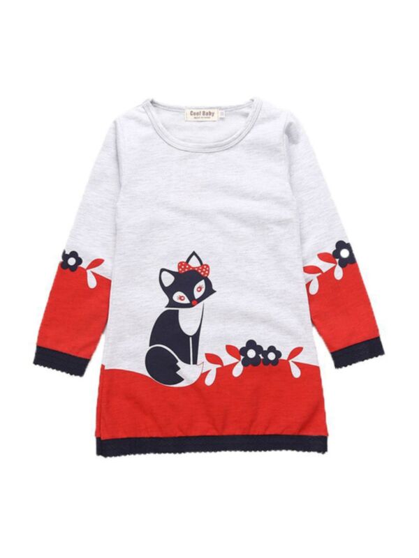 Kid Girl Fox Long Sleeve Dress
