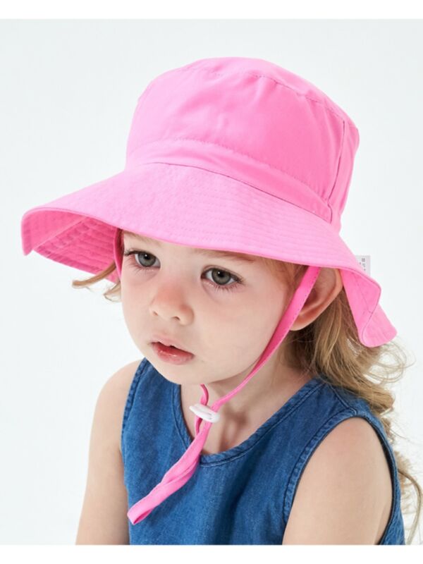 Kid Girl Boy Solid Color Drawstring Bucket Hat