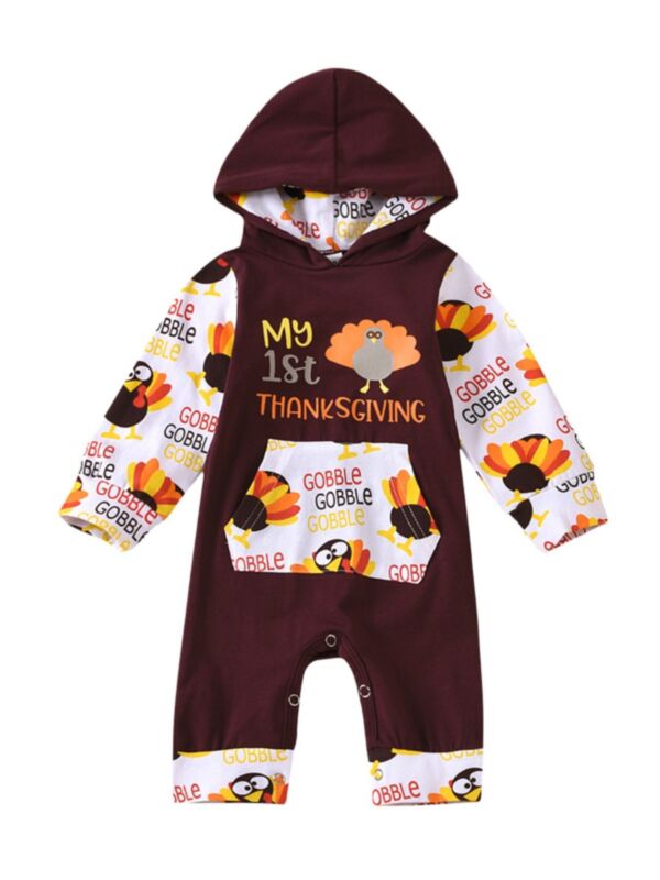 Baby Boy My First Thanksgiving Hooded Jumpsuit