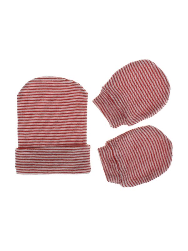 2 Pieces Baby Stripe Beanie With Gloves