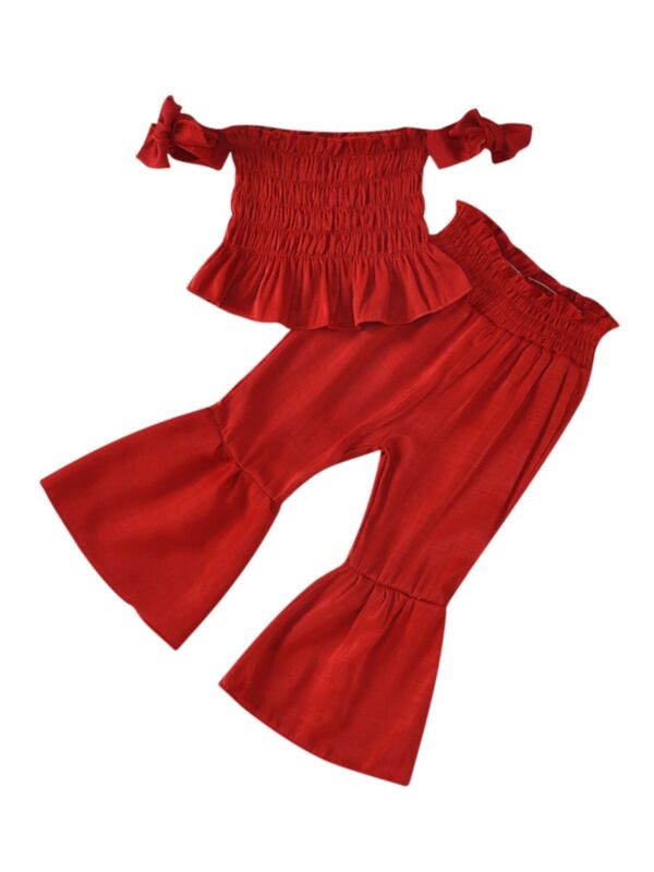 2 Pieces Kid Girl Off Shoulder Top With Flared Pants Set