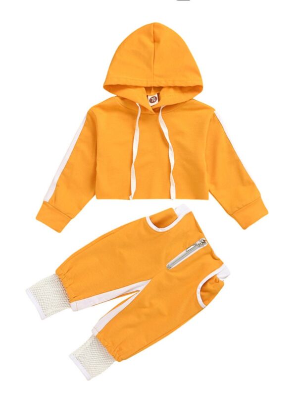 2 Pieces Baby Girl Crop Hoodie Matching Pants Outfit