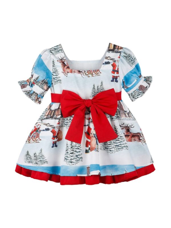 Kid Girl Christmas Santa Deer Bow Dress
