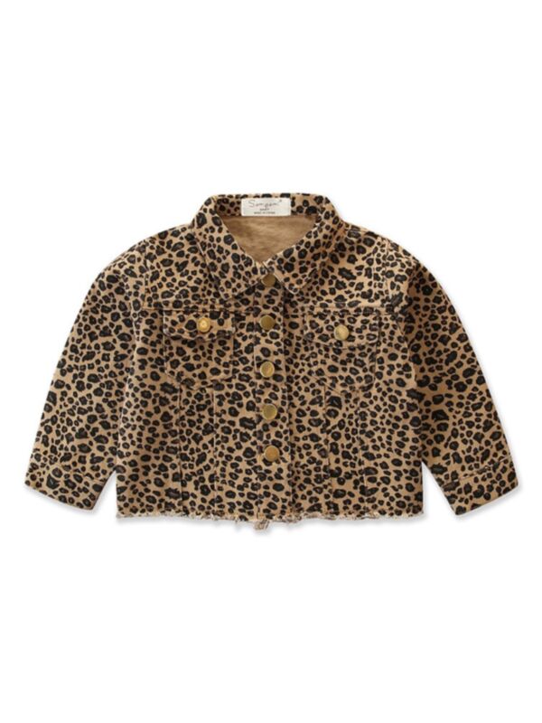 Kid Girl Leopard Turndown Collar Jacket
