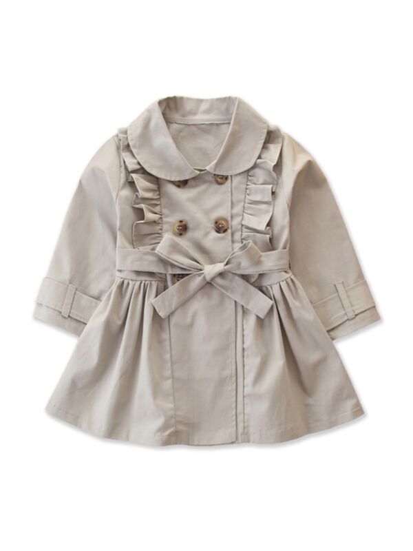 Kid Girl Plain Double Button Belted Jacket