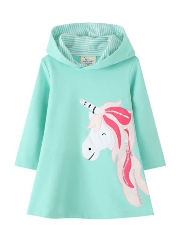 Kid Girl Sequins Unicorn Hooded Dress