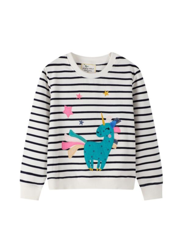 Kid Girl Unicorn Stripe Sweatshirt