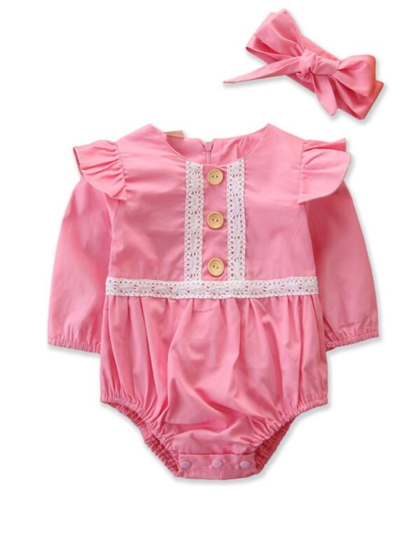 2 Pieces Baby Girl Flutter Sleeve Bodysuit With Headband