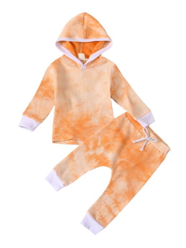 2 Pieces Baby Tie Dye Ribbed Solid Color Set Hoodie And Pants