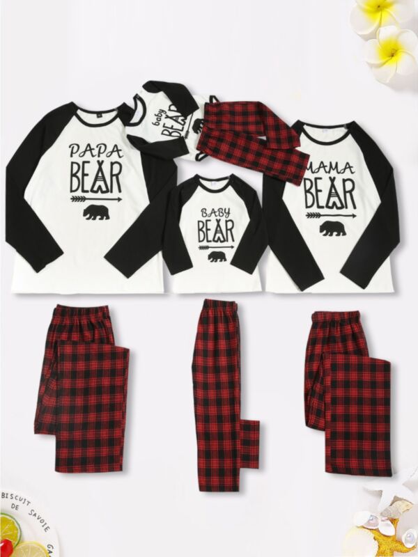 Bear Top And Plaid Pants Family Matching  Christmas Homewear Set 