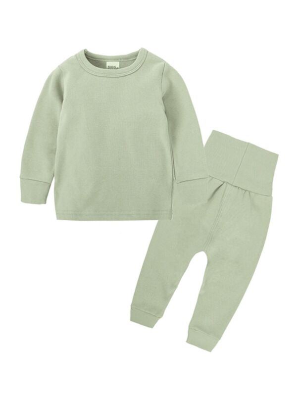 2 Pcs Infant Toddler Boy Girl Homewear Set Top With High Waist Trousers