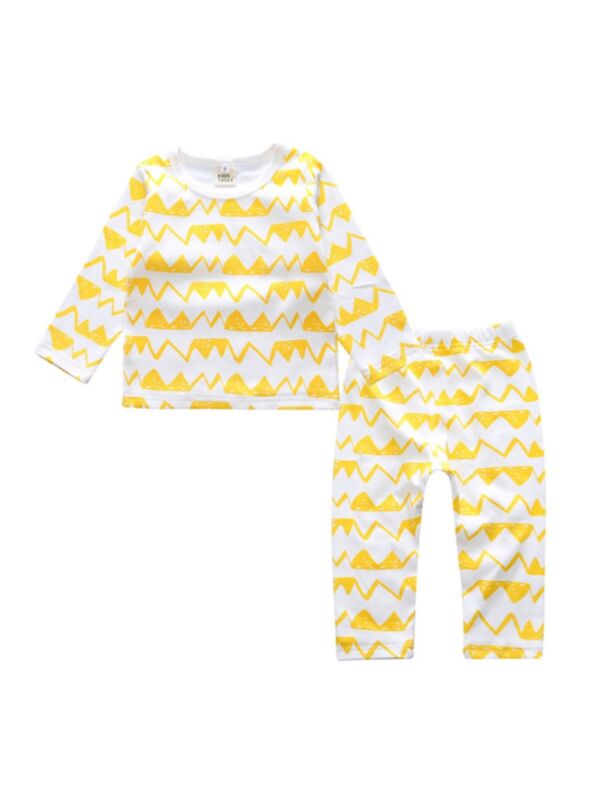 2 Pcs Toddler Boy Girl Wavy Pajamas Set Top Matching Trousers