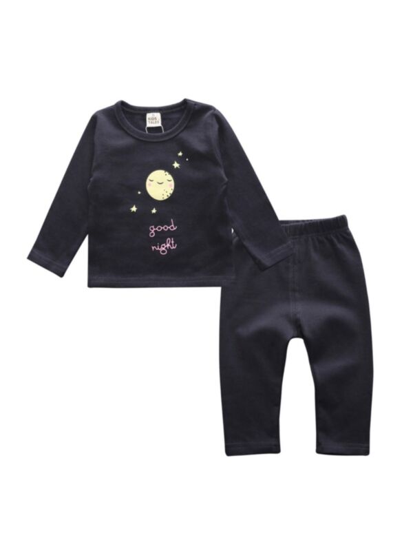 2 Pieces Infant Toddler Good Night Pajamas Set Top With Trousers