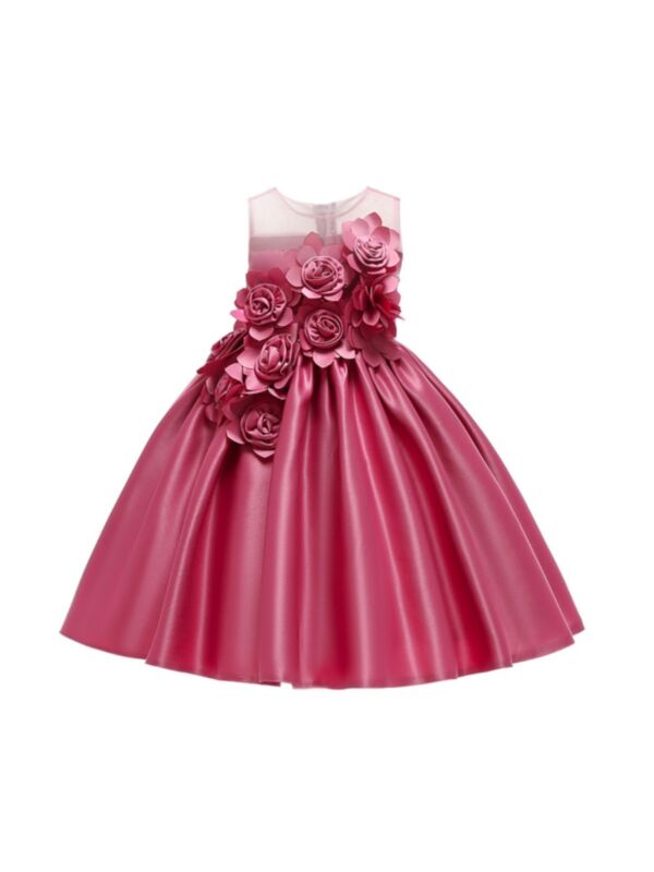 Kid Girl Three-Dimensional Floral Mesh Party Dress