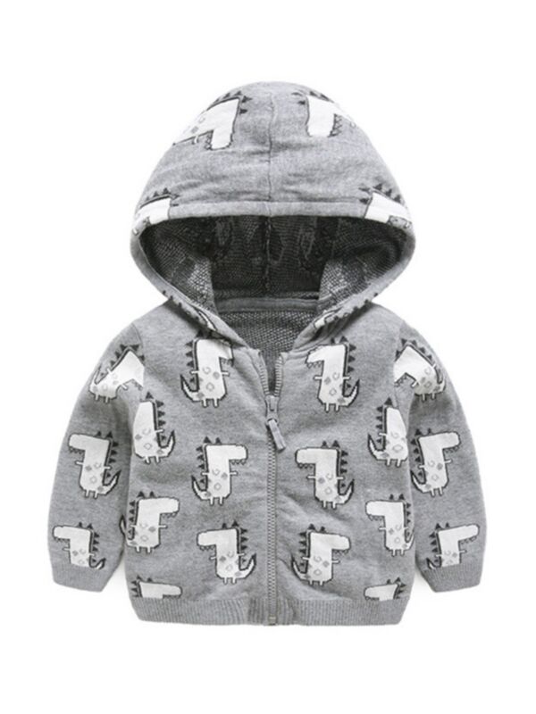 Kid Boy Dinosaur Grey Hoodie Coat