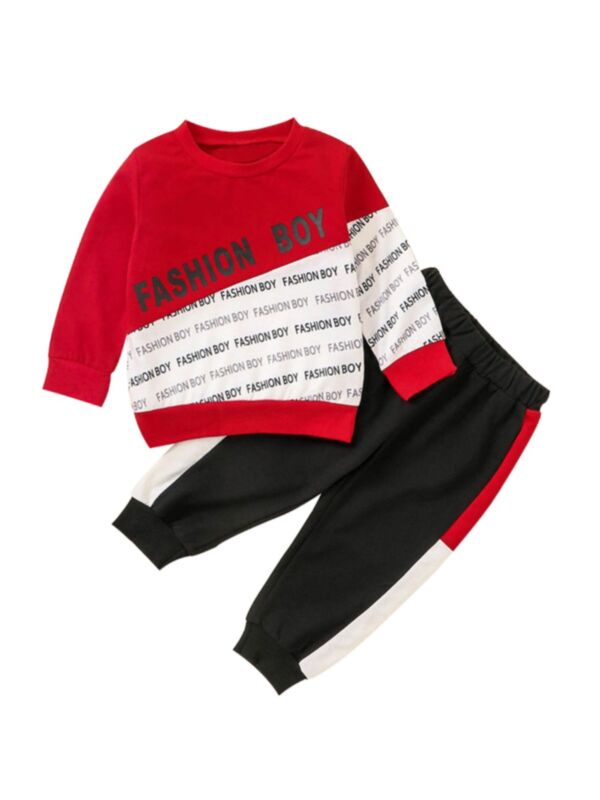 2 PCS Fashion Boy Outfit Color Blocking Top With Trousers