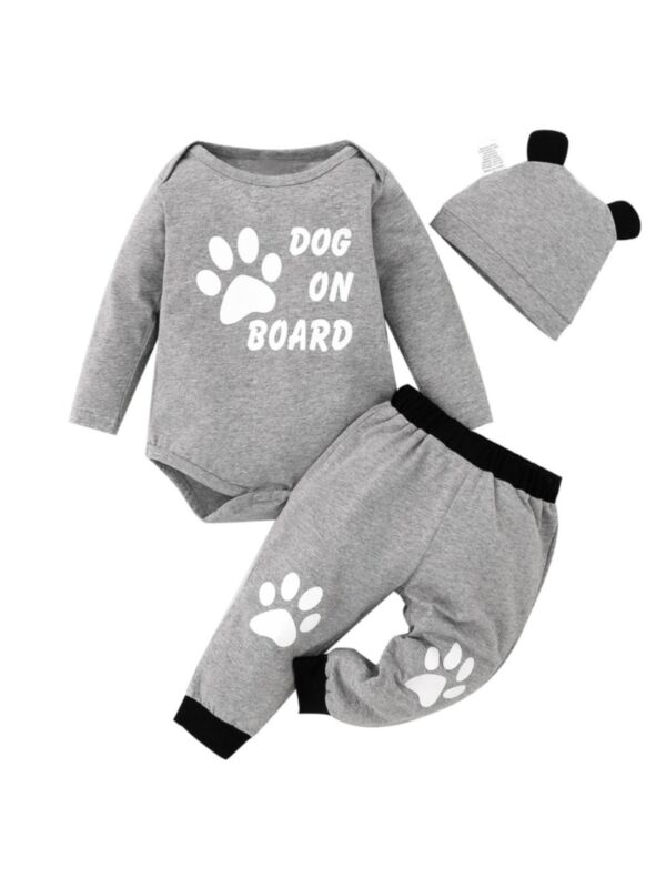 3 Pcs Baby Dog On Board Claw Outfit Bodysuit & Pant & Hat