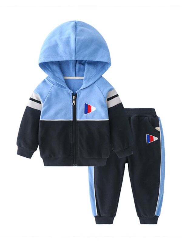 2 Pieces Kid Boy Stripe Color Blocking Set Hoodie And Trousers 