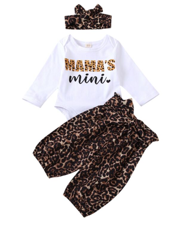 3 Pieces Baby Girl Mama's Mini Set Boydsuit & Leopard Bloomers & Headband