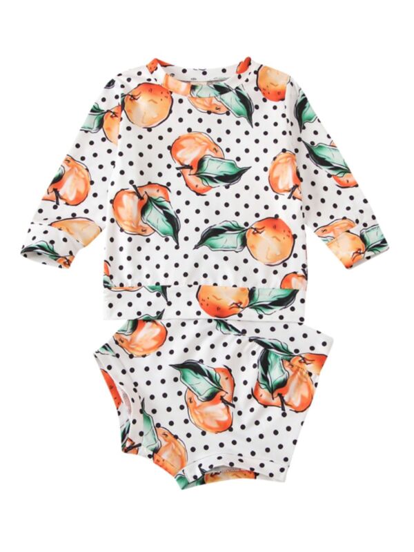 2 Pieces Baby Girl Polka Dots Set Persimmons Top With Shorts
