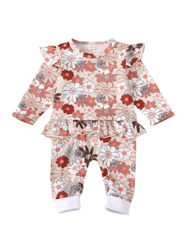 Baby Girl Floral Ruffle Trim Jumpsuit