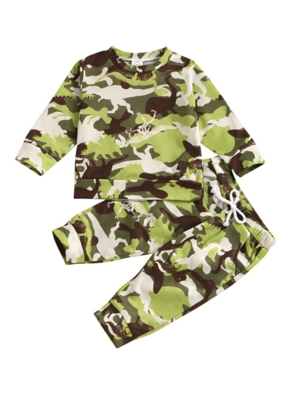 2 Pieces Baby Boy Camo Dino Green Set Top With Trousers