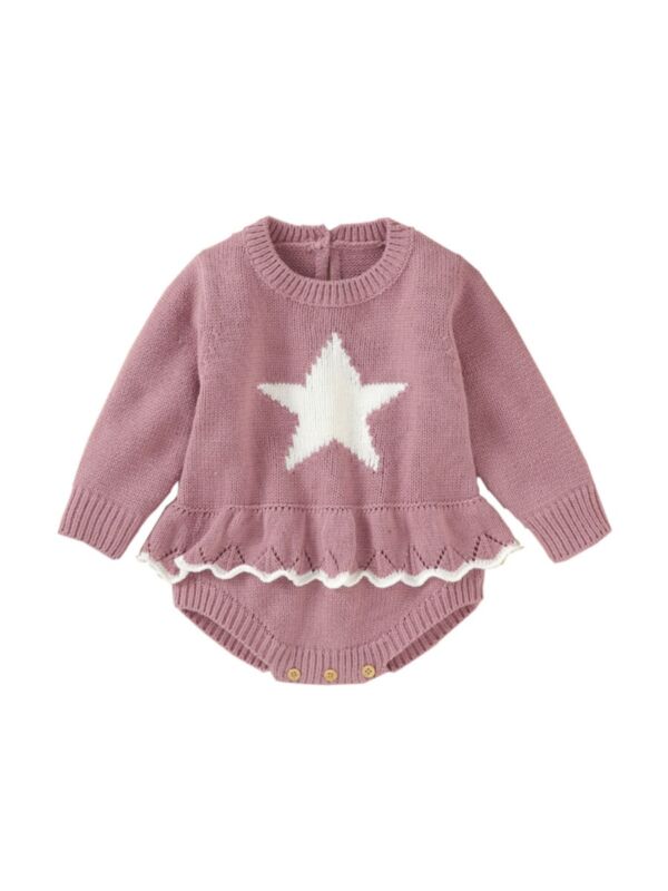 Baby Girl Star Ruffle Trim Knit Bodysuit