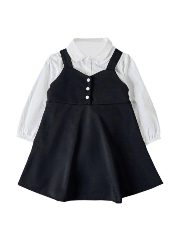 2 Pieces Kid Girl Blouse With Black Cami Dress Set