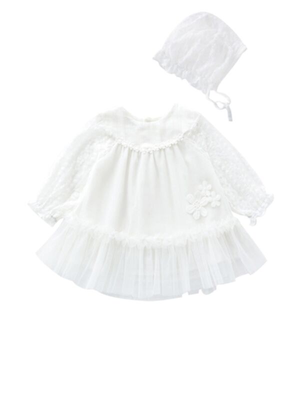 2 Pieces Baby Girl Embroidery Flowers Lace Dress And Hat