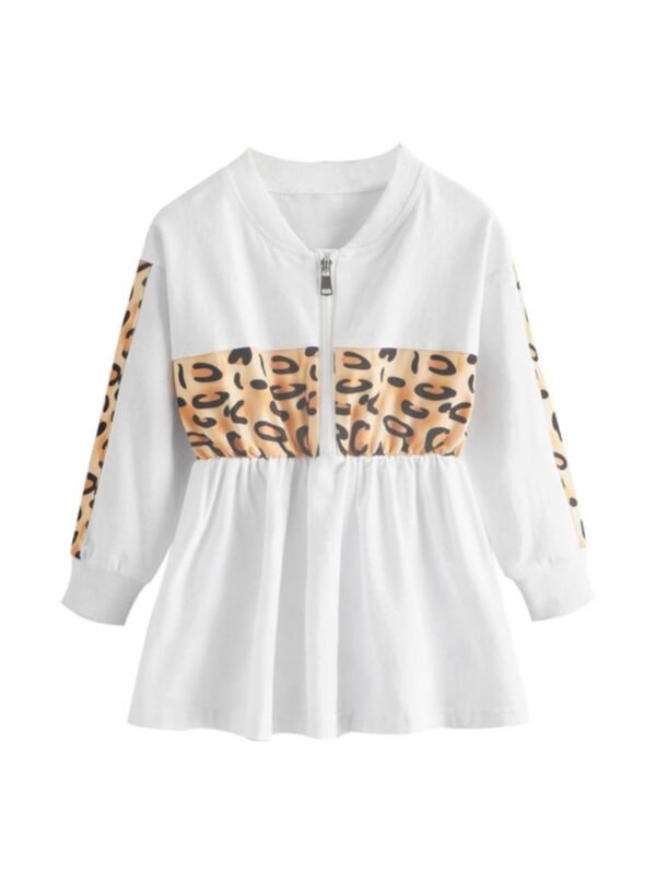 Kid Girl Leopard Half Zipper Dress